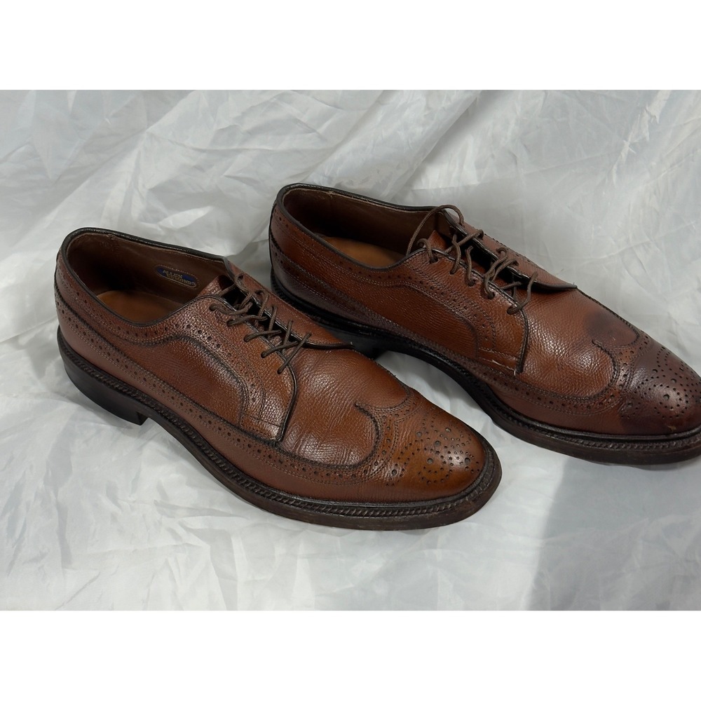 Allen Edmonds Wingtip Derby Mens 9 B Brown Pebble Grain Leather Brogue Shoes